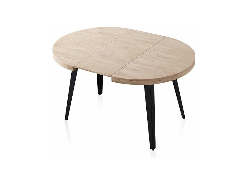 Table à manger ronde extensible Bali en chêne nordique/noir 76 x 100-180 x 100 cm