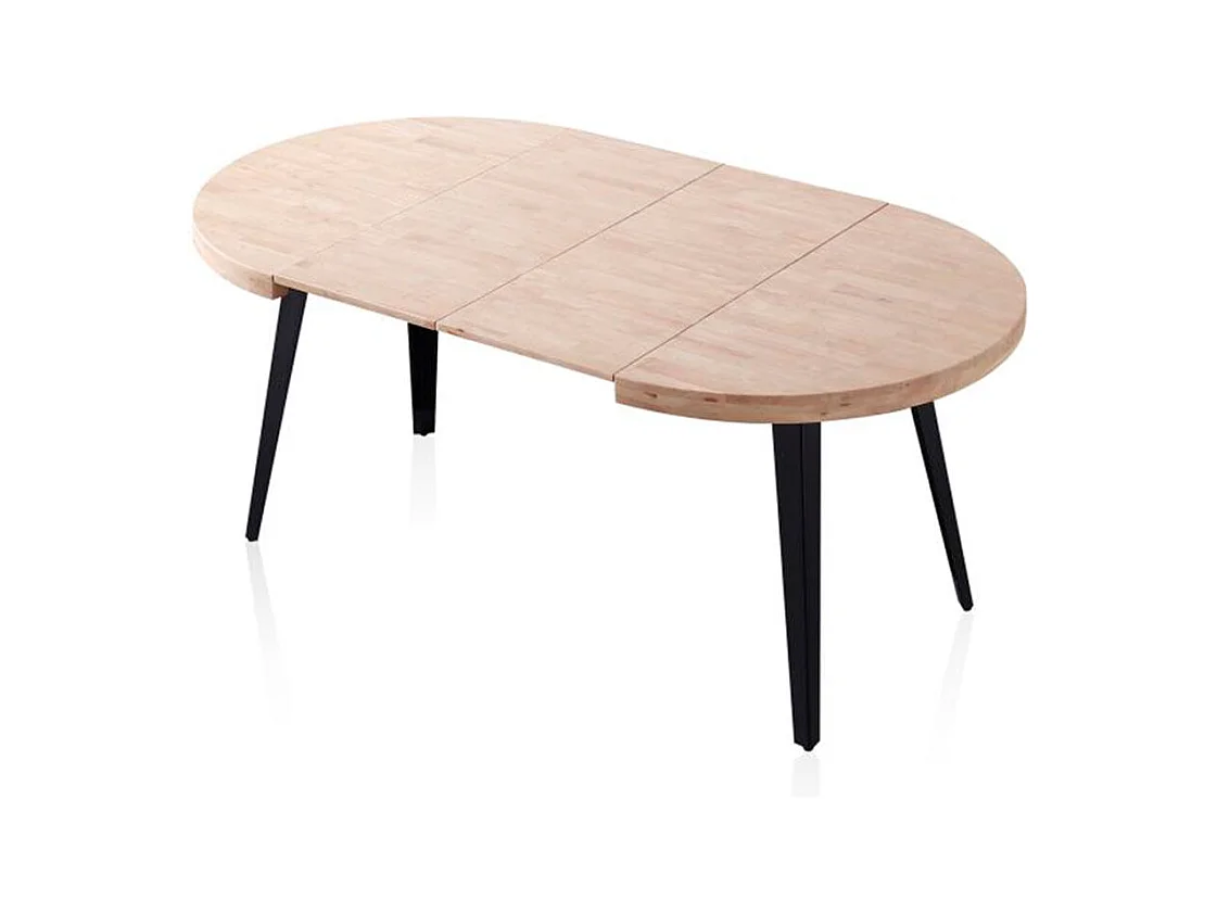 Table à manger ronde extensible Bali en chêne nordique/noir 76 x 100-180 x 100 cm