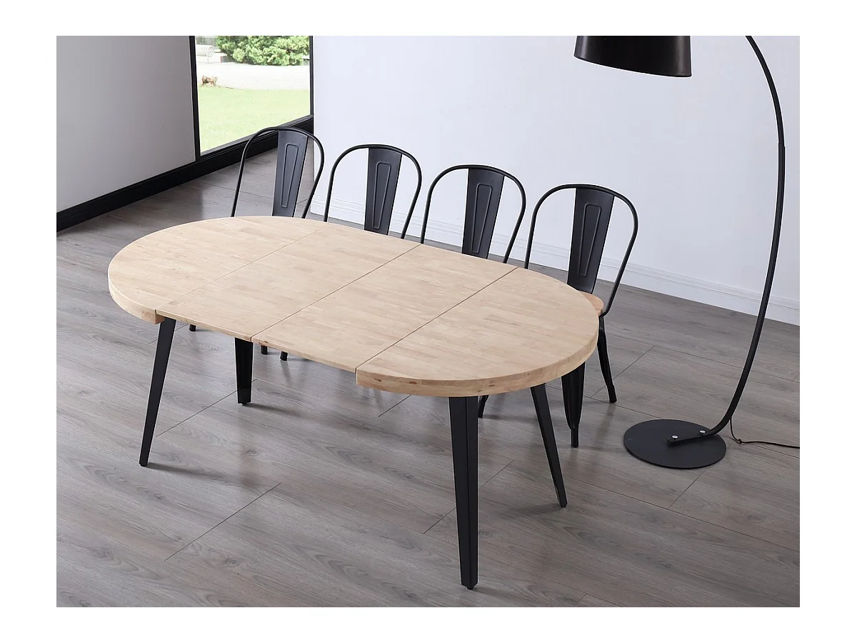 Table à manger ronde extensible Bali en chêne nordique/noir 76 x 100-180 x 100 cm
