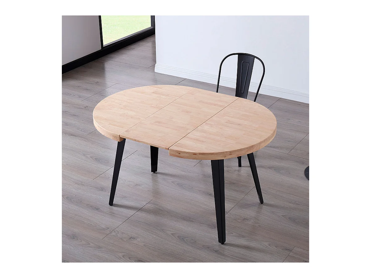 Table à manger ronde extensible Bali en chêne nordique/noir 76 x 100-180 x 100 cm