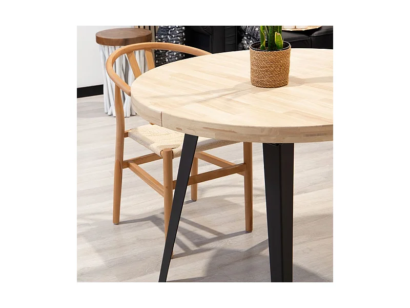 Table à manger ronde extensible Bali en chêne nordique/noir 76 x 100-180 x 100 cm