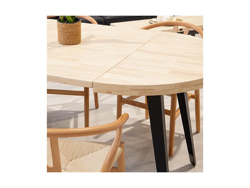 Table à manger ronde extensible Bali en chêne nordique/noir 76 x 100-180 x 100 cm