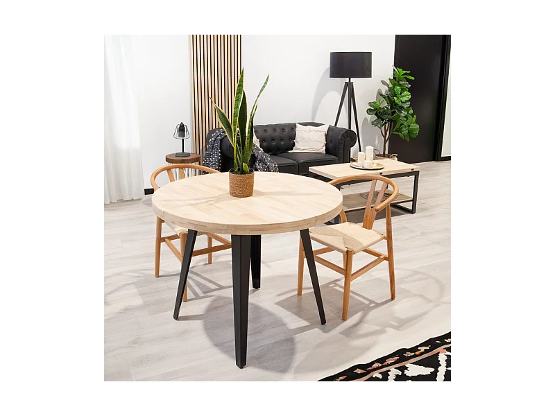 Table à manger ronde extensible Bali en chêne nordique/noir 76 x 100-180 x 100 cm