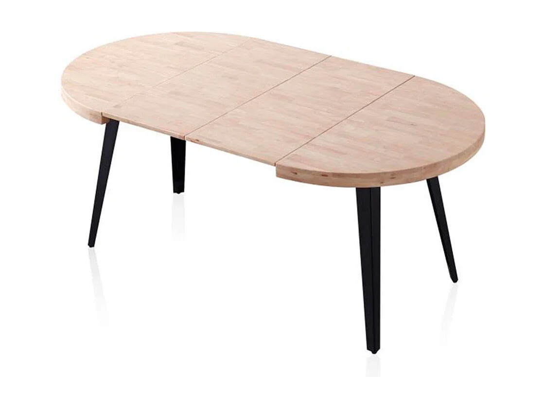 Table à manger ronde extensible Bali en chêne nordique/noir 76 x 100-180 x 100 cm