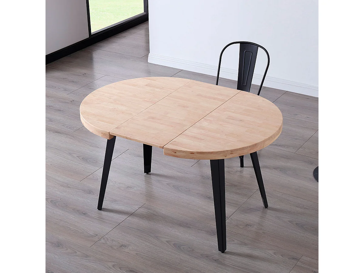 Table à manger ronde extensible Bali en chêne nordique/noir 76 x 100-180 x 100 cm