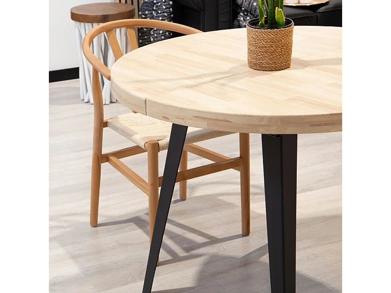 Table à manger ronde extensible Bali en chêne nordique/noir 76 x 100-180 x 100 cm