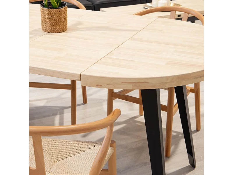 Table à manger ronde extensible Bali en chêne nordique/noir 76 x 100-180 x 100 cm