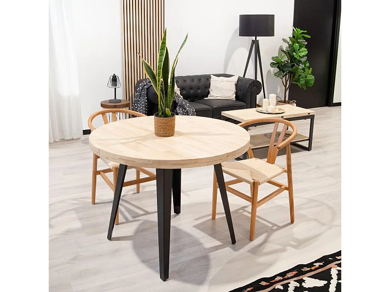 Table à manger ronde extensible Bali en chêne nordique/noir 76 x 100-180 x 100 cm