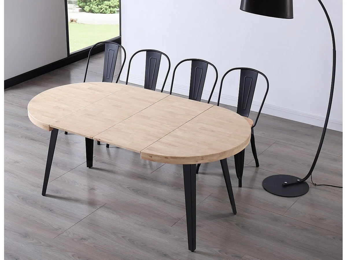 Mesa de jantar extensível redonda Bali em carvalho nórdico/preto 76x100-180x100 cm