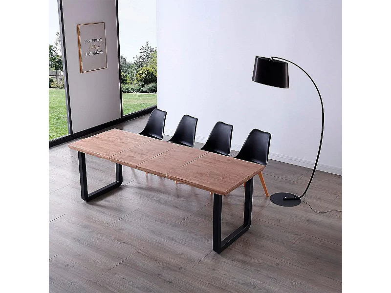 Mesa de comedor extensible Roma roble Honey/negro 77x140x80 cm Adec