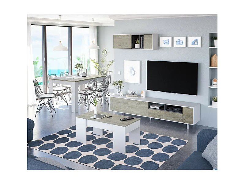 Mesa comedor extensible Paris en color roble alaska - blanco artik 78 cm(alto)140-190 cm(a