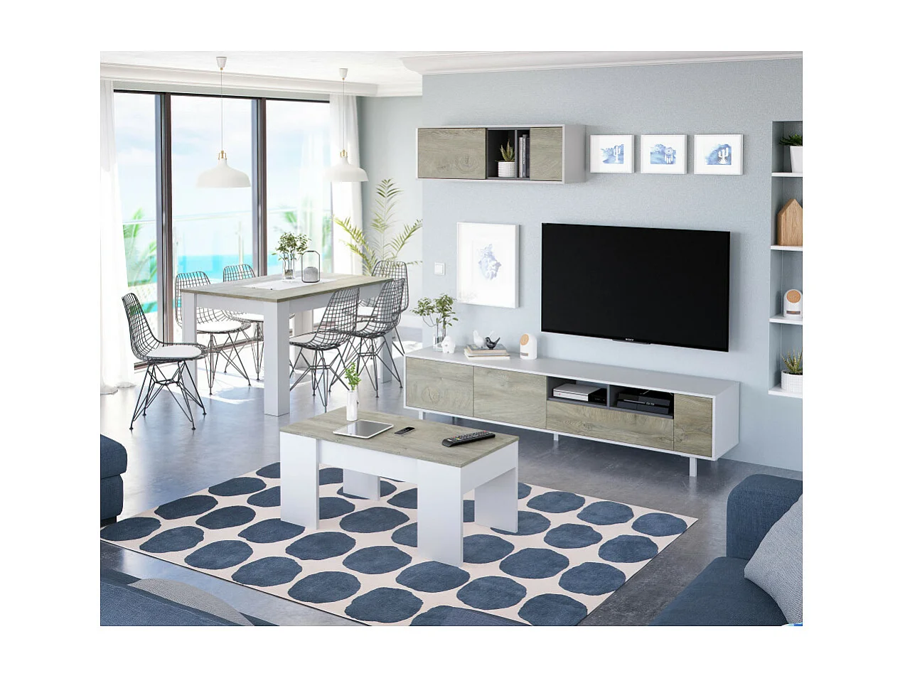 Mesa comedor extensible Paris en color roble alaska - blanco artik 78 cm(alto)140-190 cm(a