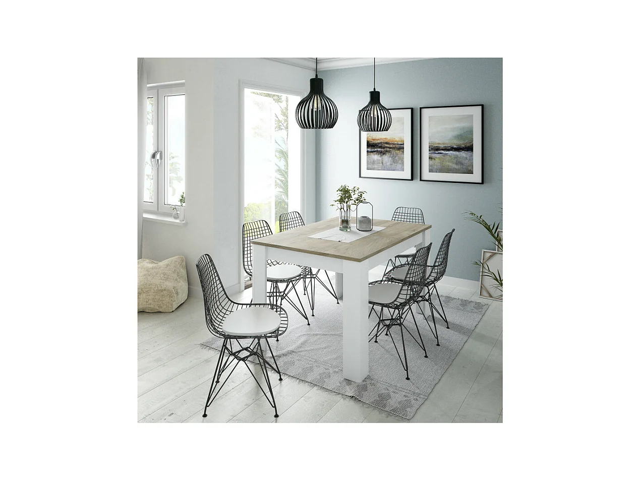 Mesa comedor extensible Paris en color roble alaska - blanco artik 78 cm(alto)140-190 cm(a