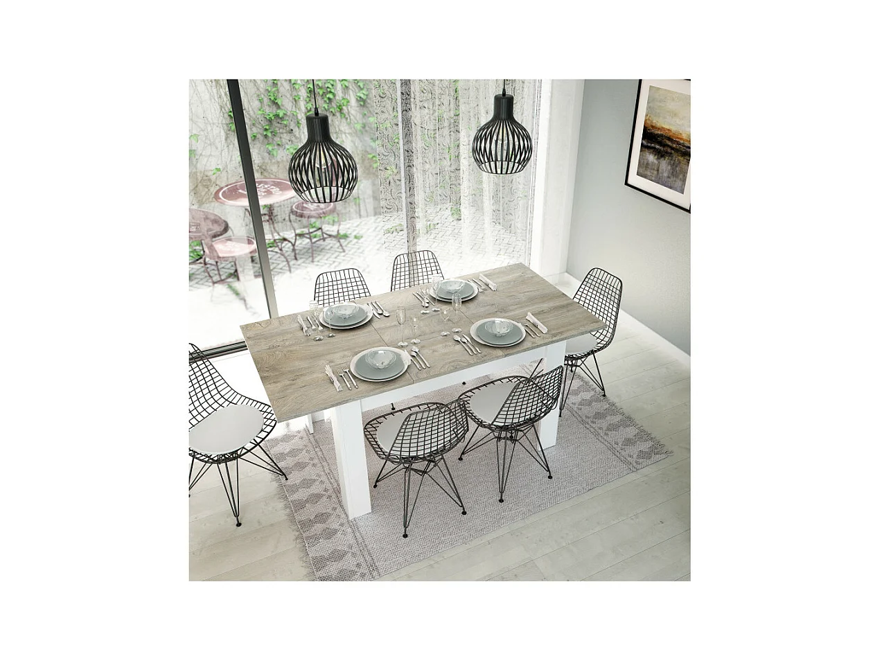 Mesa comedor extensible Paris en color roble alaska - blanco artik 78 cm(alto)140-190 cm(a