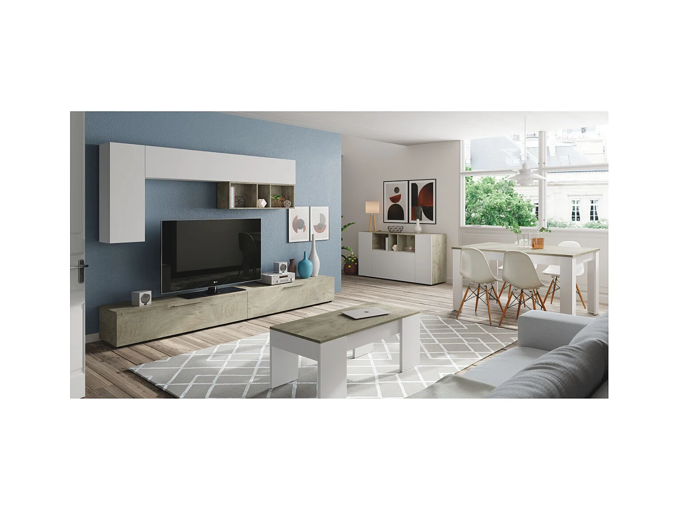 Mesa comedor extensible Paris en color roble alaska - blanco artik 78 cm(alto)140-190 cm(a