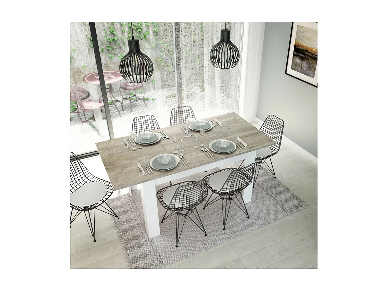 Mesa comedor extensible Paris en color roble alaska - blanco artik 78 cm(alto)140-190 cm(a