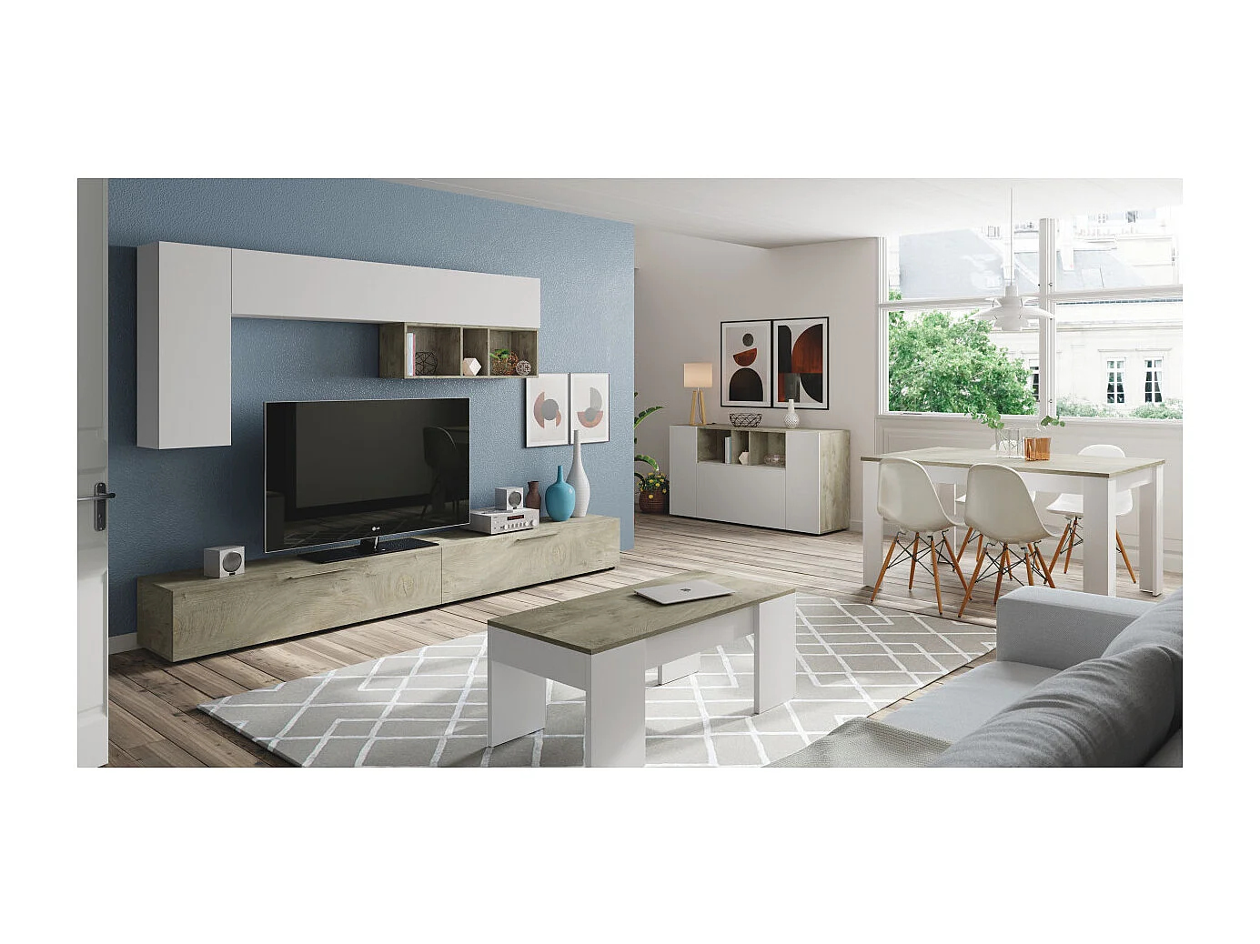 Mesa comedor extensible Paris en color roble alaska - blanco artik 78 cm(alto)140-190 cm(a