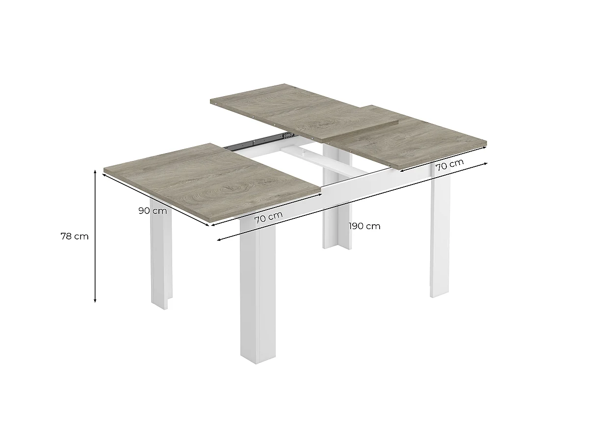 Mesa comedor extensible Paris en color roble alaska - blanco artik 78 cm(alto)140-190 cm(a