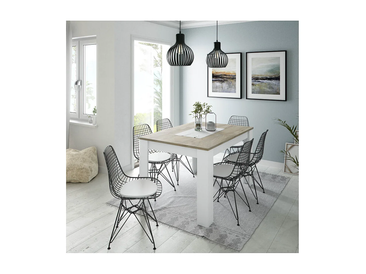 Mesa comedor extensible Paris en color roble alaska - blanco artik 78 cm(alto)140-190 cm(a