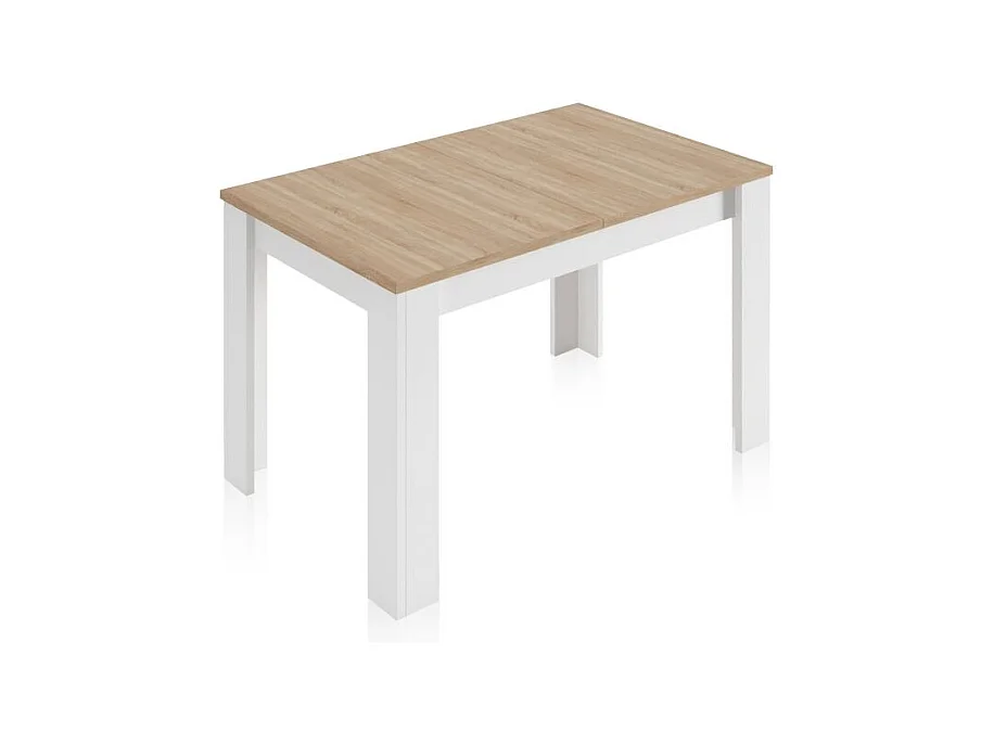 Mesa de comedor extensible Kendra 123 Blanco Artik (Blanco Mate) - Roble Canadian