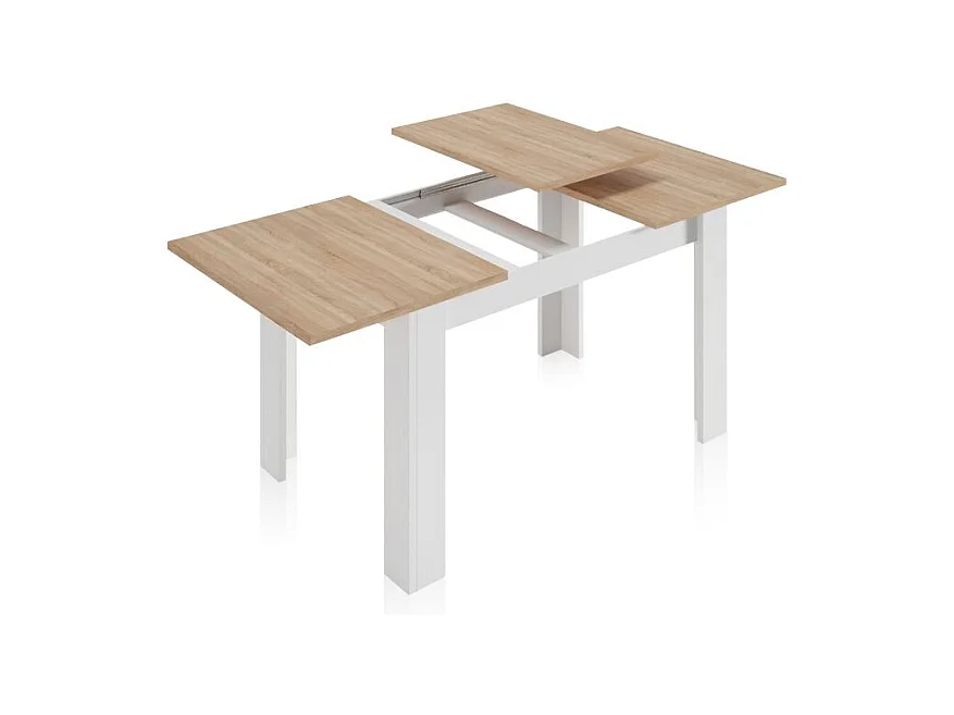 Mesa de comedor extensible Kendra 123 Blanco Artik (Blanco Mate) - Roble Canadian