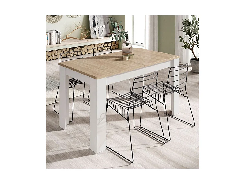 Mesa de comedor extensible Kendra 123 Blanco Artik (Blanco Mate) - Roble Canadian