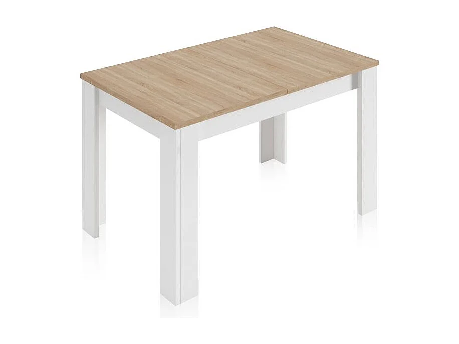 Mesa de comedor extensible Kendra 123 Blanco Artik (Blanco Mate) - Roble Canadian