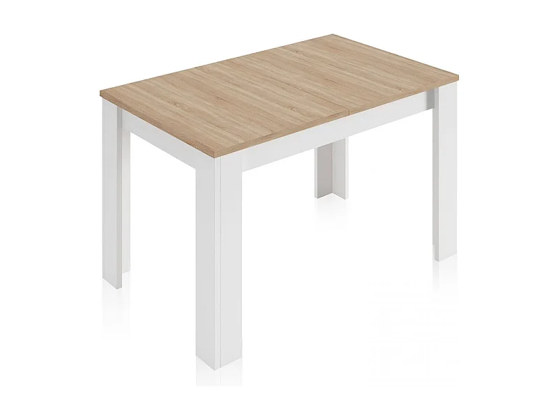 Mesa de comedor extensible Kendra 123 Blanco Artik (Blanco Mate) - Roble Canadian