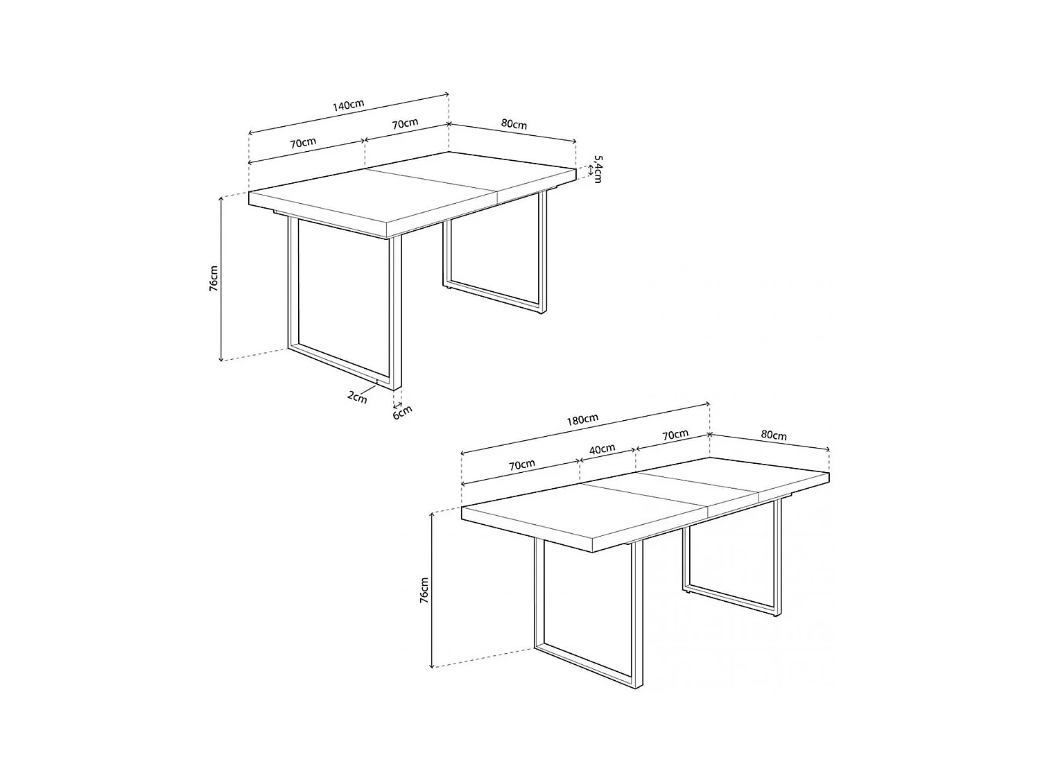 Mesa de comedor extensible Natural roble nordish/blanco 76x140-180x80 cm Adec