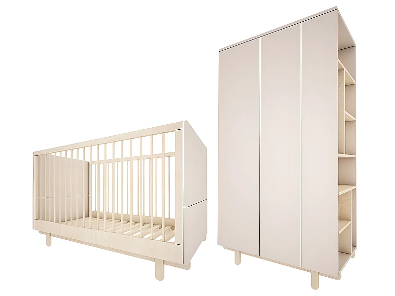 Lit évolutif 70x140 et armoire 2 portes Romy - Cachemire