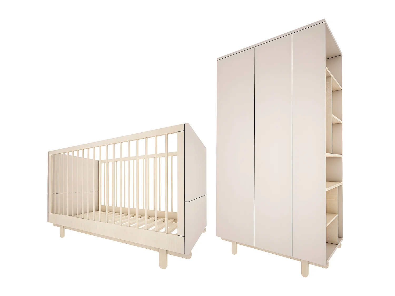 Lit évolutif 70x140 et armoire 2 portes Romy - Cachemire