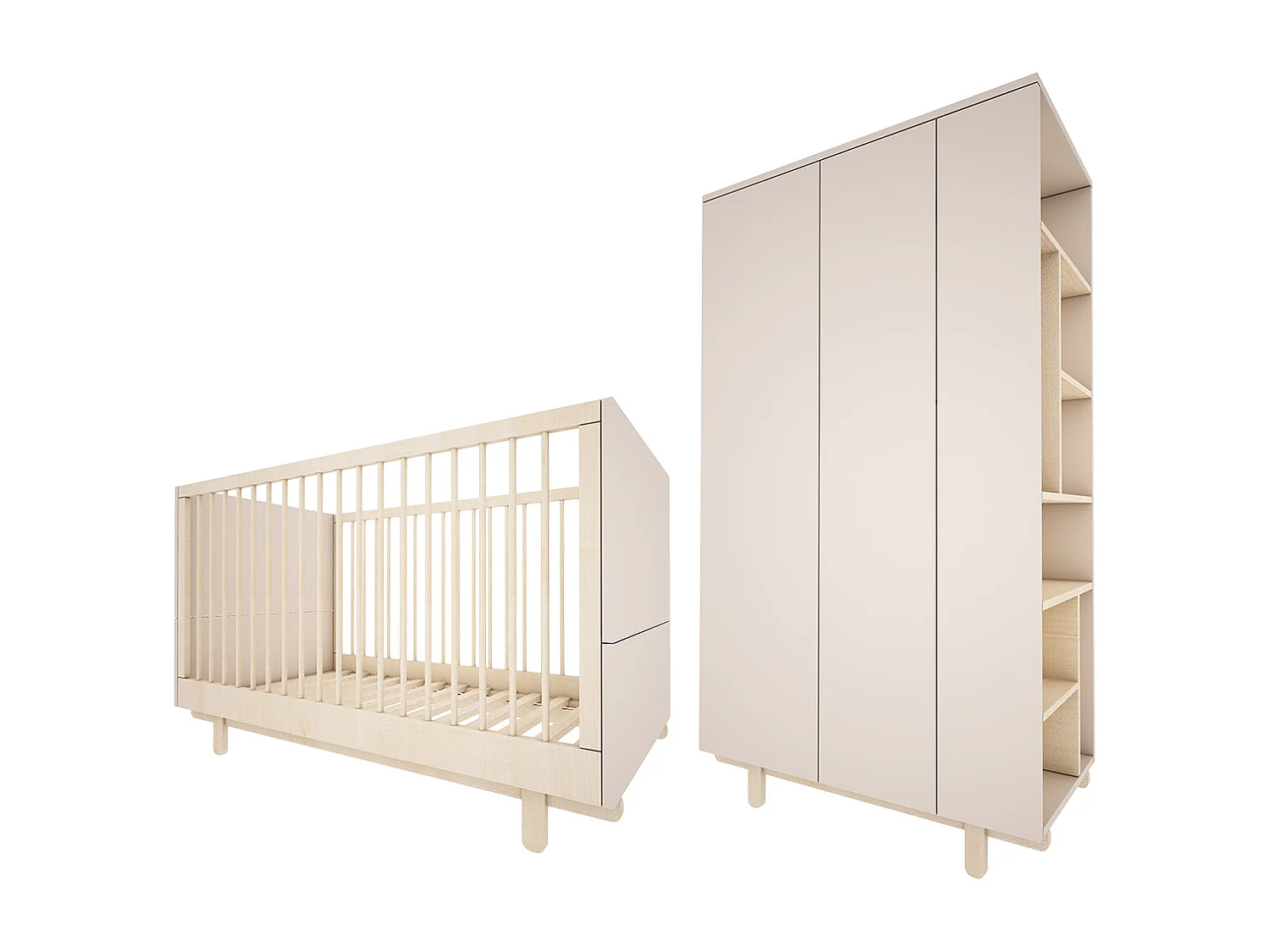 Lit évolutif 70x140 et armoire 2 portes Romy - Cachemire