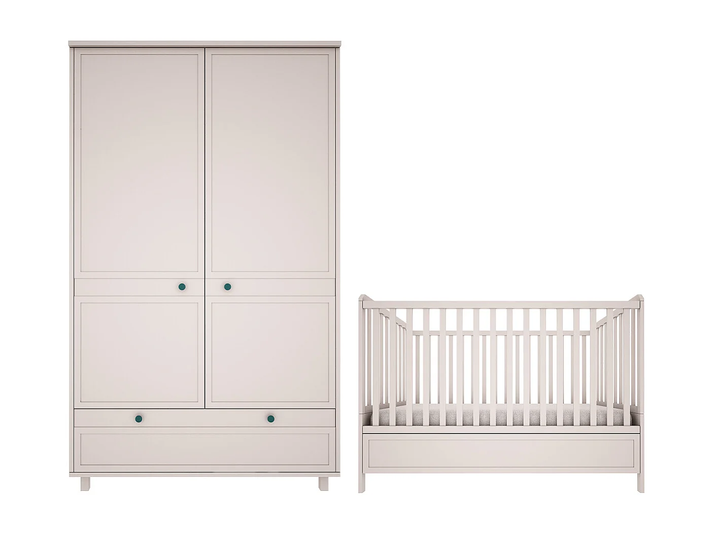 Lit évolutif 70x140 et armoire 2 portes Gabriel - Cachemire