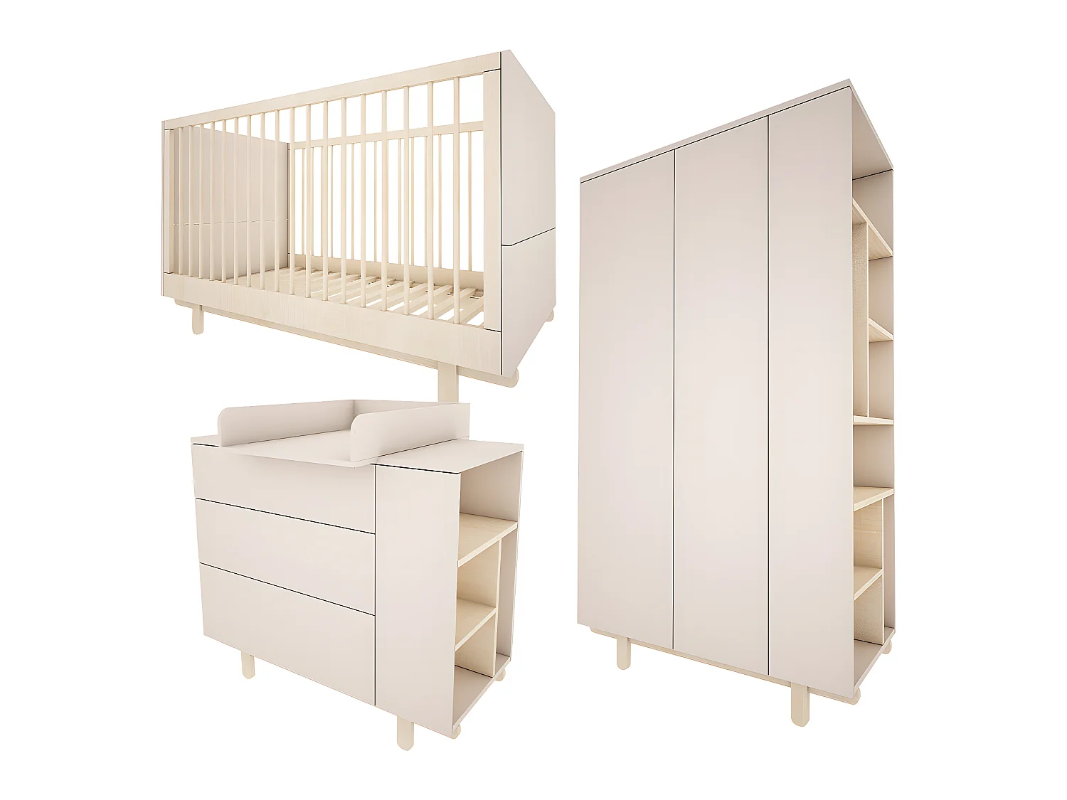 Chambre complète lit évolutif 70x140 commode à langer et armoire 2 portes Romy - Cachemire