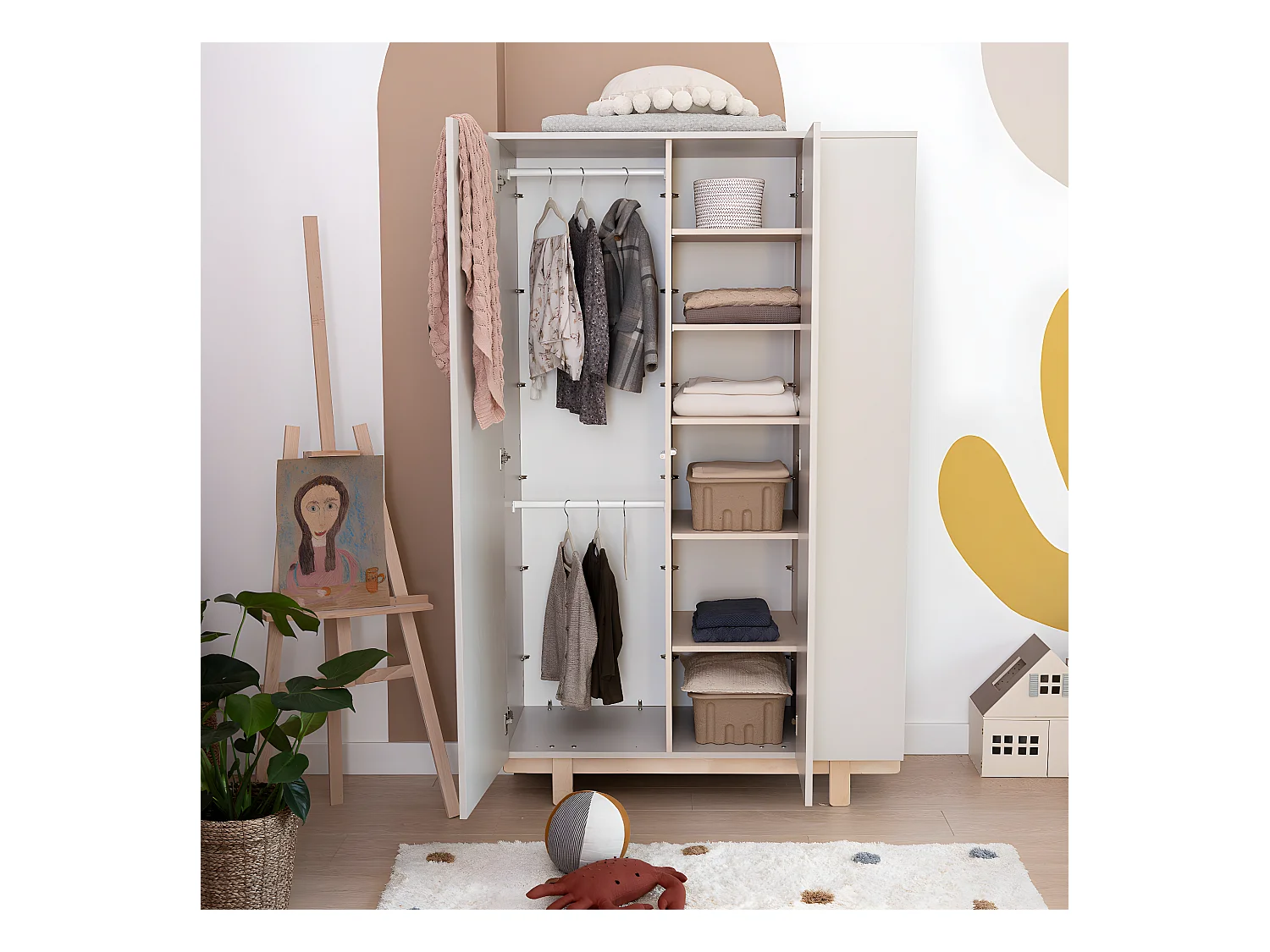 Chambre complète lit évolutif 70x140 commode à langer et armoire 2 portes Romy - Cachemire