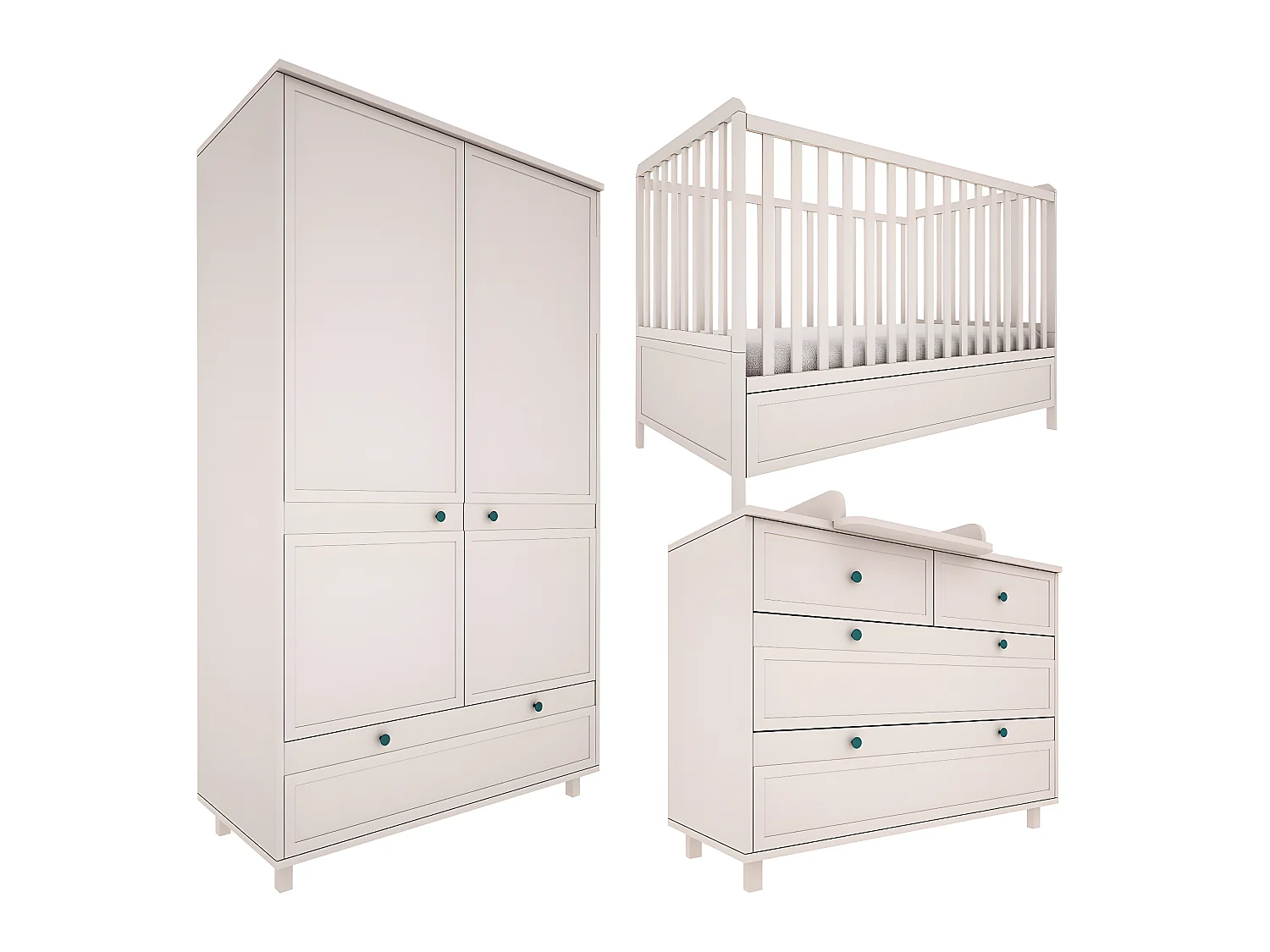 Chambre complète lit évolutif 70x140 commode à langer et armoire 2 portes Gabriel - Cachemire