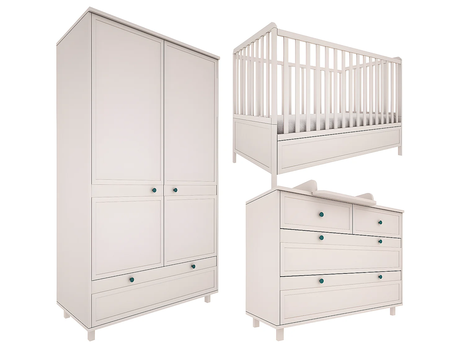 Chambre complète lit évolutif 70x140 commode à langer et armoire 2 portes Gabriel - Cachemire