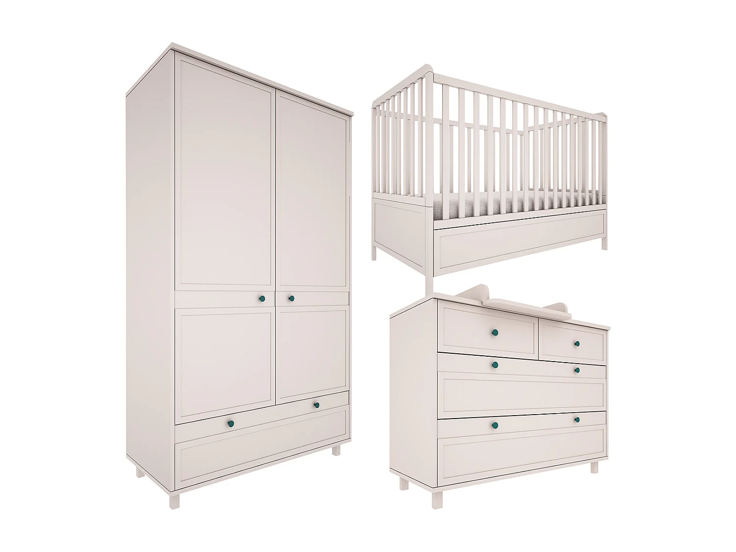 Chambre complète lit évolutif 70x140 commode à langer et armoire 2 portes Gabriel - Cachemire