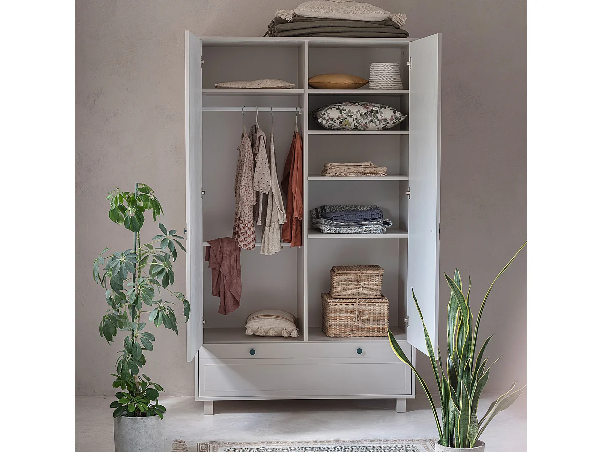 Chambre complète lit évolutif 70x140 commode à langer et armoire 2 portes Gabriel - Cachemire