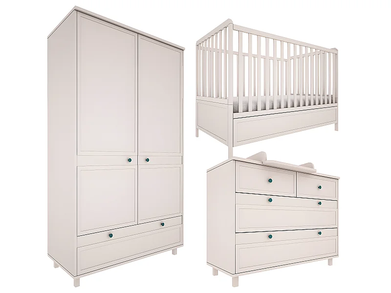 Chambre complète lit évolutif 70x140 commode à langer et armoire 2 portes Gabriel - Cachemire