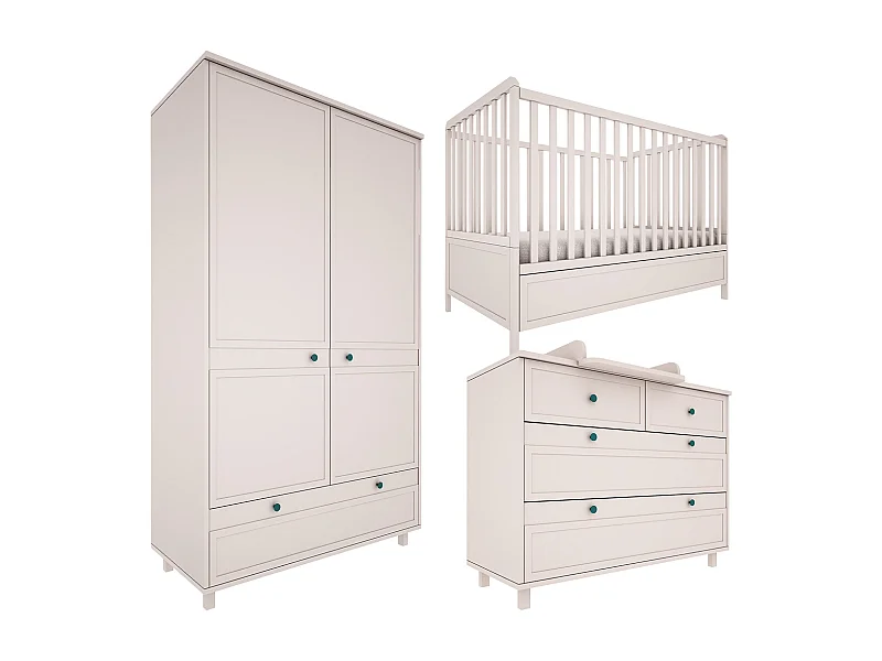 Chambre complète lit évolutif 70x140 commode à langer et armoire 2 portes Gabriel - Cachemire