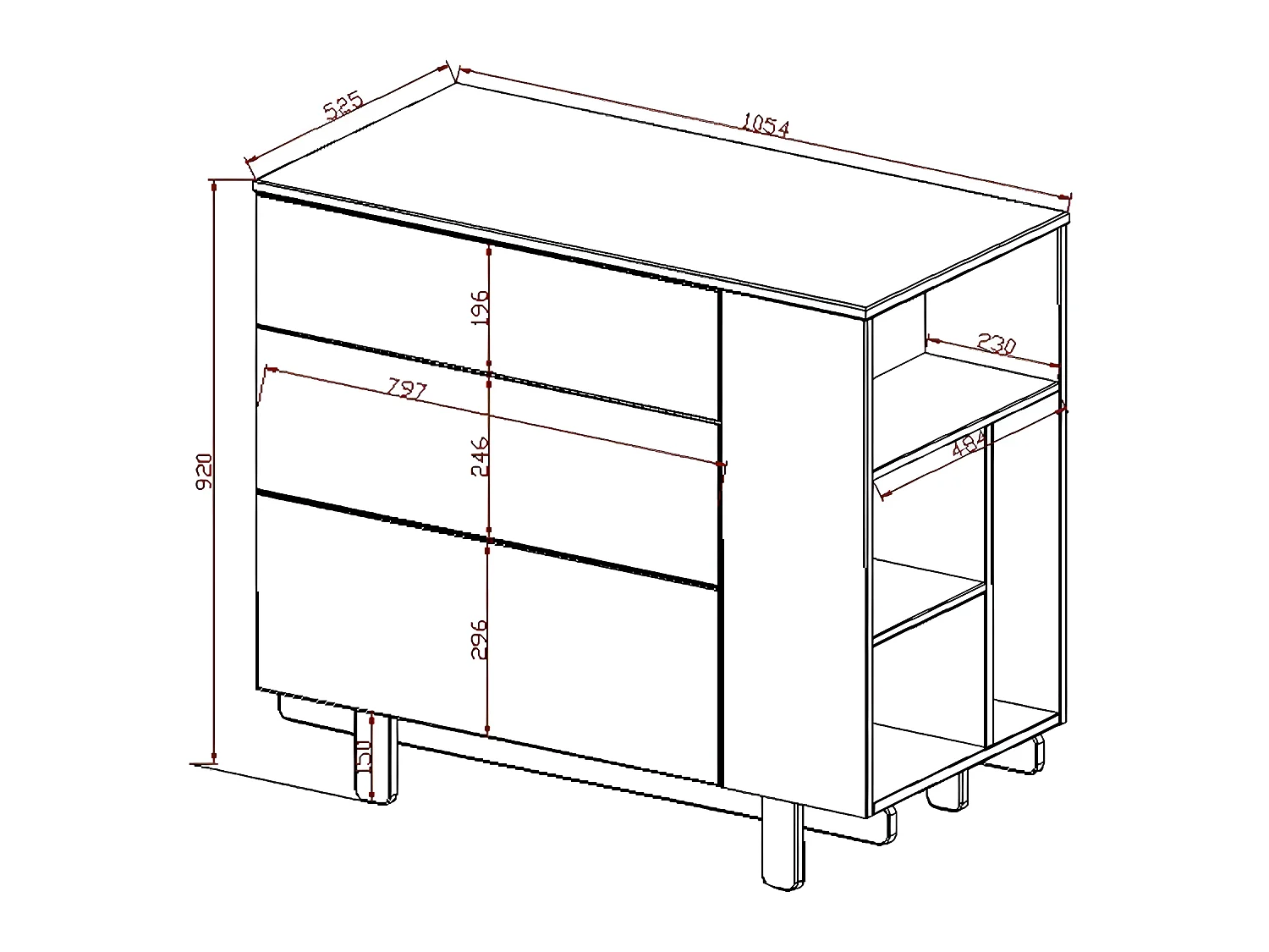 Commode 3 tiroirs Romy - Cachemire