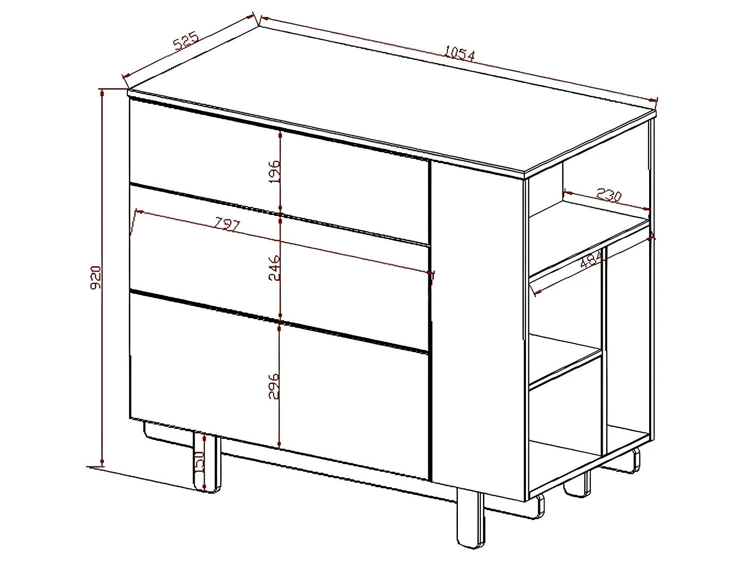 Commode 3 tiroirs Romy - Cachemire