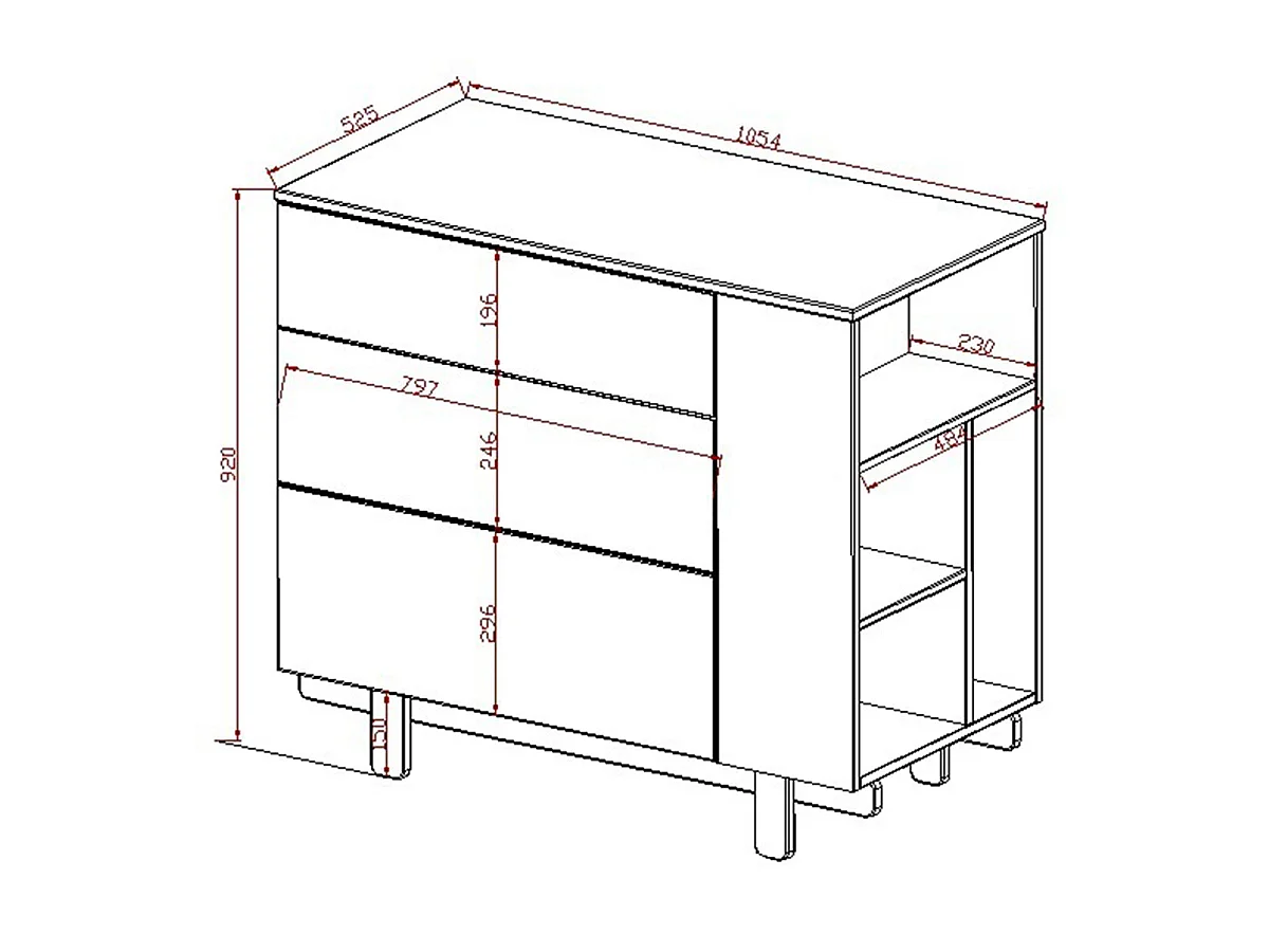 Commode 3 tiroirs Romy - Cachemire
