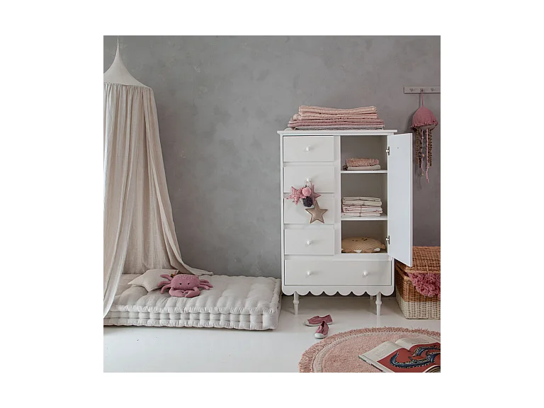 Commode 5 tiroirs 1 porte Babushka Blanc