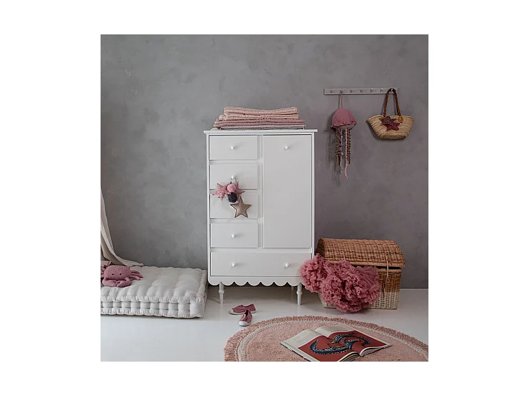 Commode 5 tiroirs 1 porte Babushka Blanc