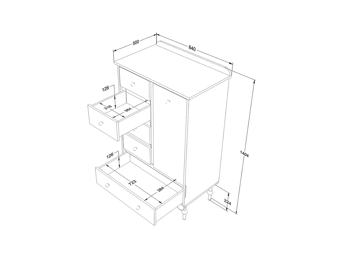 Commode 5 tiroirs 1 porte Babushka Blanc