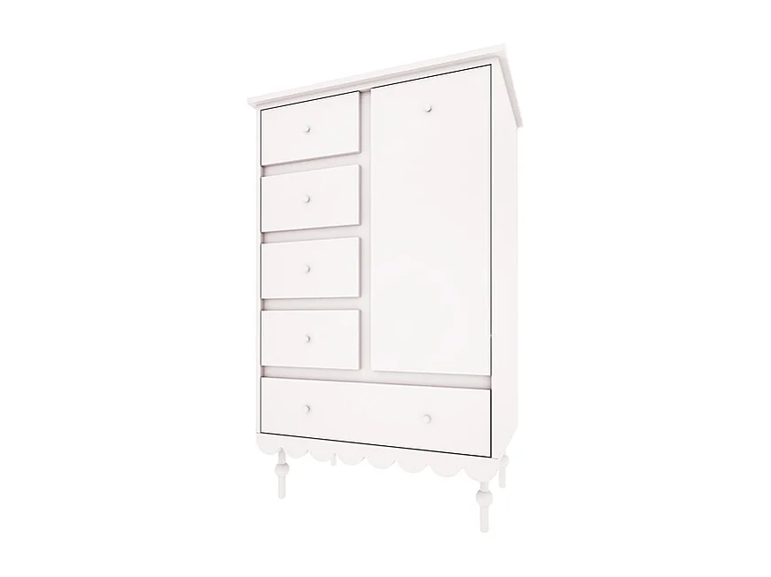 Commode 5 tiroirs 1 porte Babushka Blanc