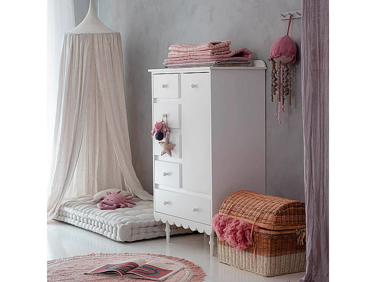 Commode 5 tiroirs 1 porte Babushka Blanc