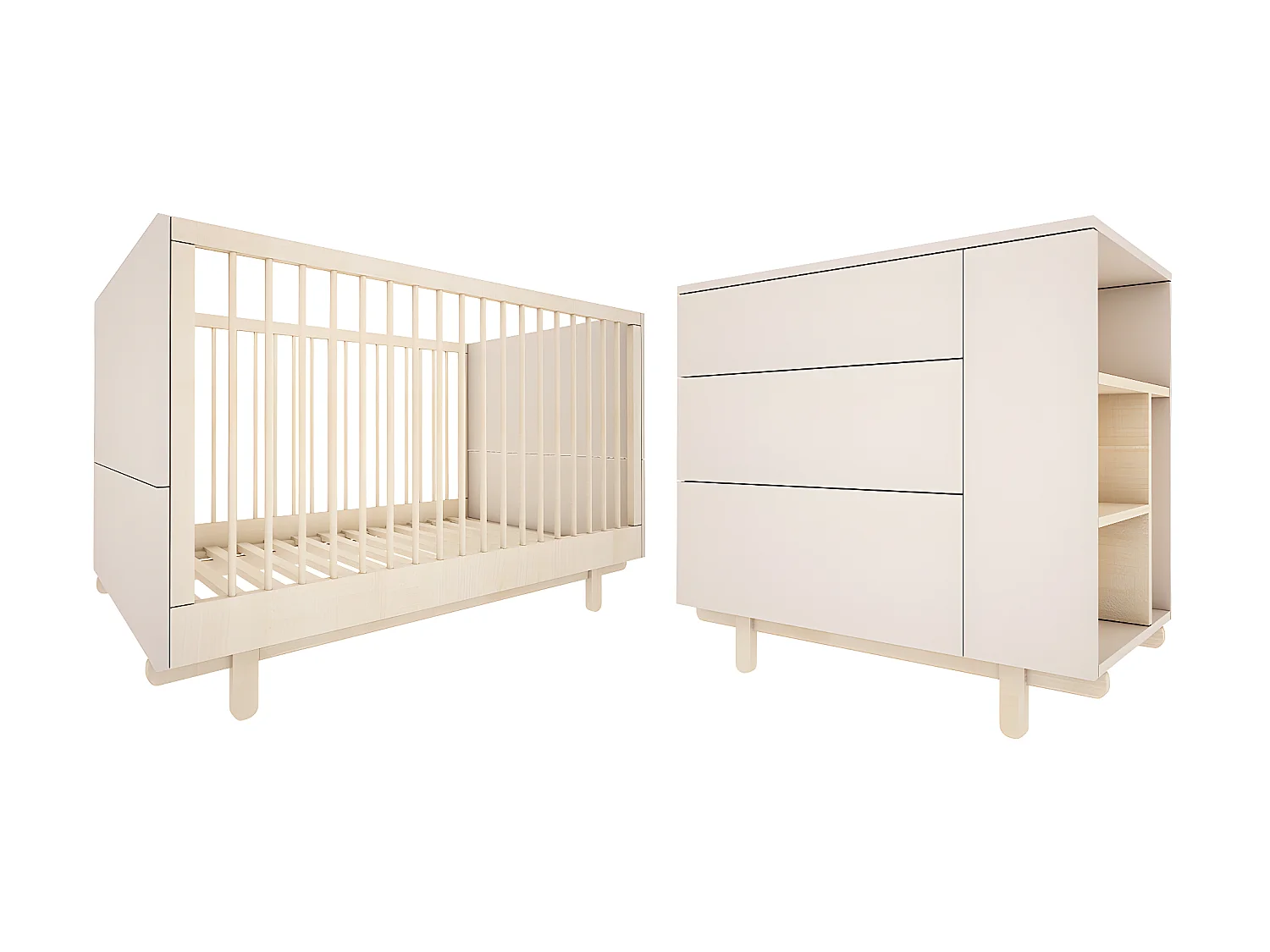 Lit évolutif 70x140 et commode 3 tiroirs Romy - Cachemire